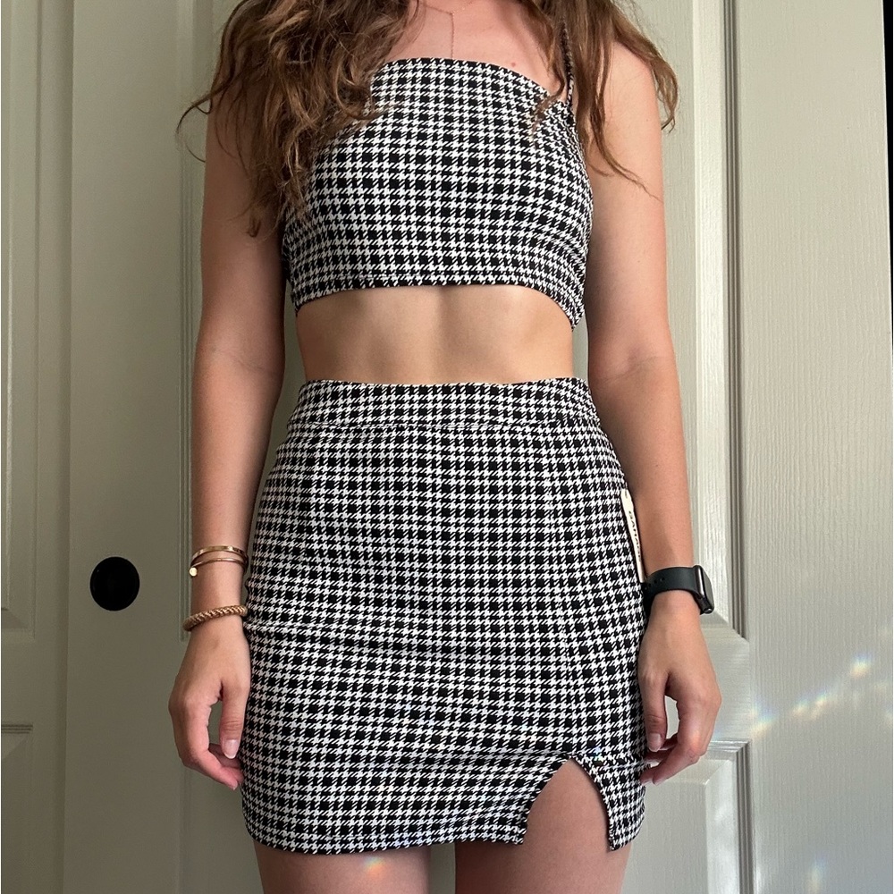 Houndstooth matching skirt and top set